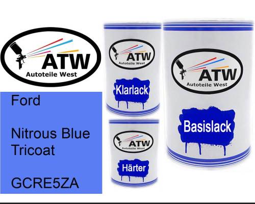 Ford, Nitrous Blue Tricoat, GCRE5ZA: 500ml Lackdose + 500ml Klarlack + 250ml Härter - Set, von ATW Autoteile West.